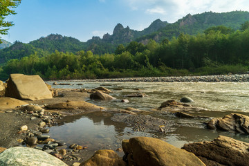 Fototapeta na wymiar Image of clean mountain river.
