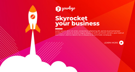 Modern start up website header with rocket illustration