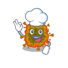 Cute duvinacovirus cartoon character wearing white chef hat