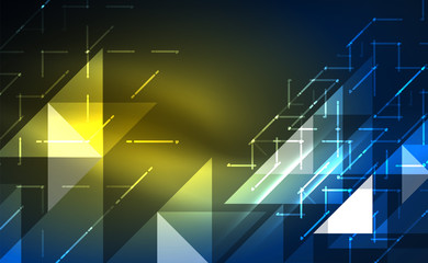 Abstract background, mosaic triangle pattern with transparent effects on glowing neon shiny backdrop. Vector Illustration For Wallpaper, Banner, Background, Card, Book Illustration, landing page