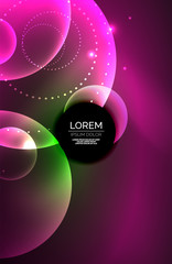 Neon shiny transparent glowing circles with light effects. Techno futuristic vector abstract background For Wallpaper, Banner, Background, Card, Book Illustration, landing page