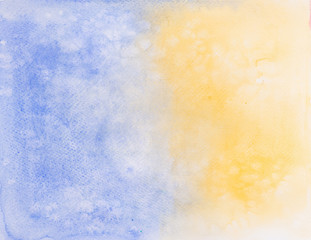 Fototapeta na wymiar Abstract pattern of watercolor hand painting, drawing in blueand yellow colors for background