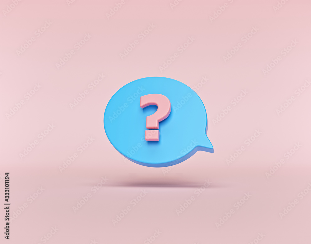 Poster speech bubble with question mark icon minimal style. 3d rendering