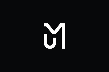 Minimal elegant monogram art logo. Outstanding professional trendy awesome artistic MU UM initial based Alphabet icon logo. Premium Business logo White color on black background - obrazy, fototapety, plakaty
