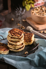 Homemade fritters on dark background