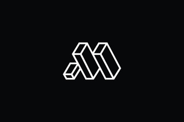 Minimal elegant monogram art logo. Outstanding professional trendy awesome artistic 3D M AM MA initial based Alphabet icon logo. Premium Business logo White color on black background