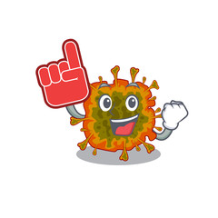 Duvinacovirus mascot cartoon style with Foam finger