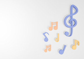 Music note 3D rendering on white background. Closeup and copy space.  Decoration your artwork about musician.