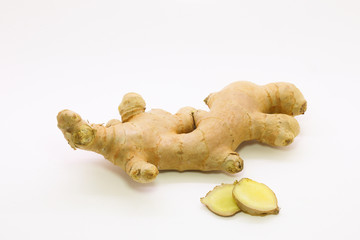 Fresh ginger on white background