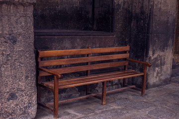 wooden bench in the church yard