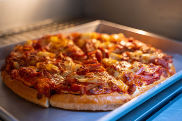 bake homemade pizza hot from oven