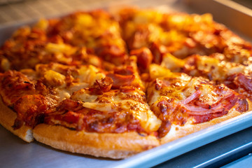 bake homemade pizza hot from oven