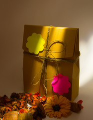 Gift box, still life with flowers