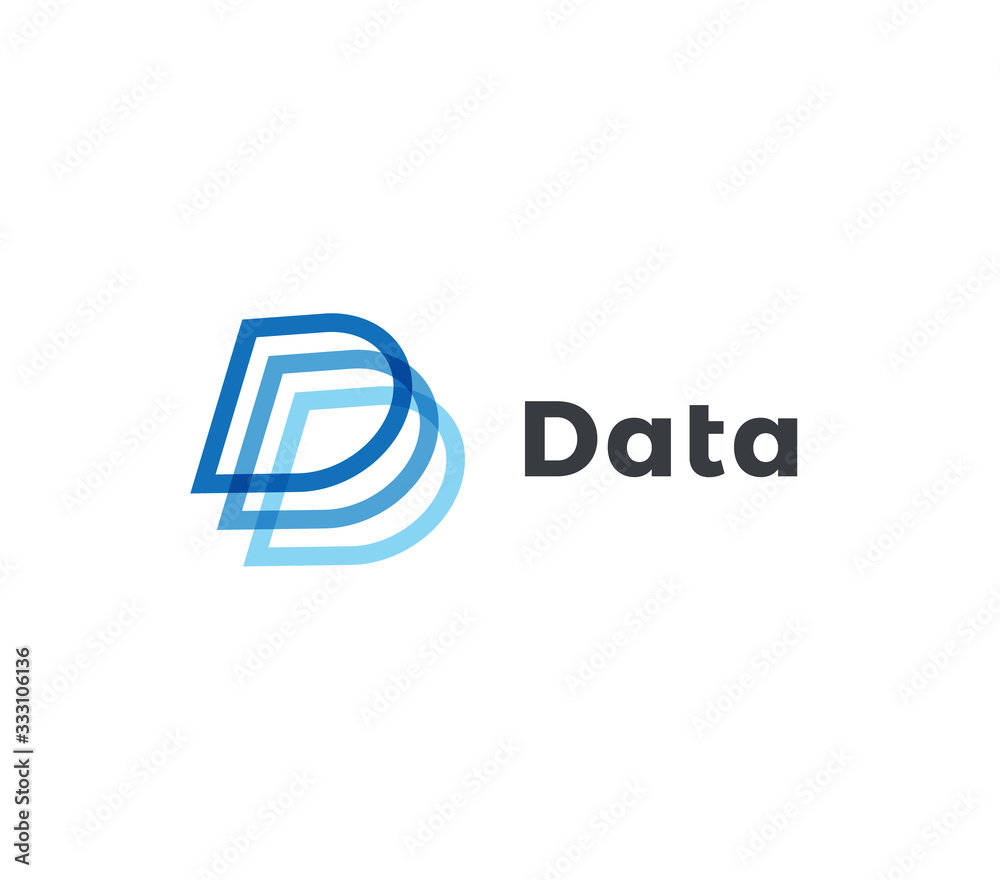 Poster Abstract letter D, blue lines logo design. Big data base vector symbol template, data sorting geometric icon, Information sorting abstract emblem. Digital technology simple label. Advanced analytics