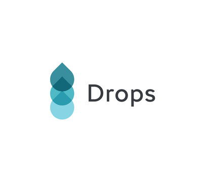 Drops icon, blue water flow from drops. Concept logotype design for water and oil product technology. Flat abstract emblem. Vector logo template.