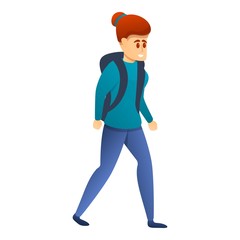 Trekking woman icon. Cartoon of trekking woman vector icon for web design isolated on white background