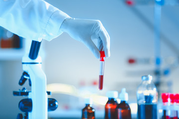Doctor working with blood samples in laboratory