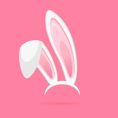 Easter bunny ears isolated on pink background. Cartoon cute rabbit Headband for poster, banner or invitation cards. Vector illustration