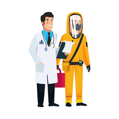 Fototapeta premium biohazard cleaning person and doctor characters
