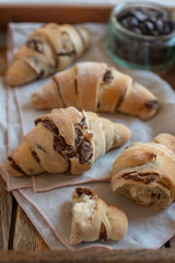 home made croissant filled with chocolate on a plate