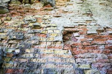 destroyed ancient brick wall