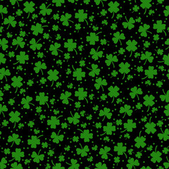 St Patrick s Day Clover seamless pattern. Vector illustration for lucky spring design with shamrock. Green clover isolated on black background. Ireland symbol pattern. Irish decor for web site. eps10