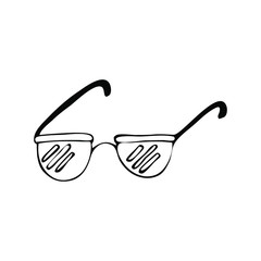 Hand drawn sunglasses in black line.  Sketch vector illustration.