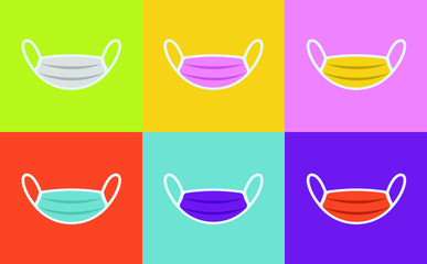 Colorful Medical mask set icon vector. Mask Set.