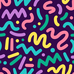 Abstract pop art seamless pattern. Cute background in memphis style. Geometric design of trendy 80s-90s.