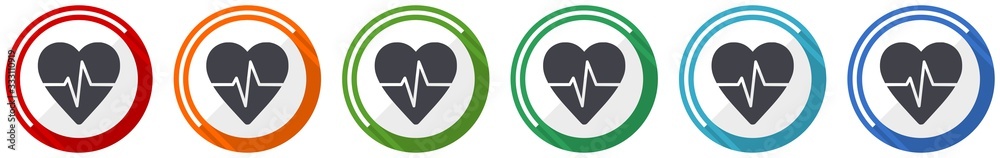 Poster Pulse icon set, flat design vector illustration in 6 colors options for webdesign and mobile applications