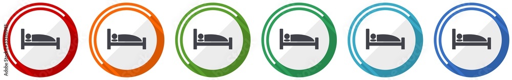 Poster Hotel icon set, flat design vector illustration in 6 colors options for webdesign and mobile applications