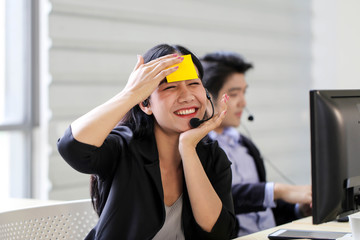 Obraz premium Asia call center workers or Confident business with headset,Customer suppor