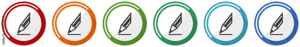 Aufkleber pencil icon set, flat design vector illustration in 6 colors options for webdesign and mobile applic