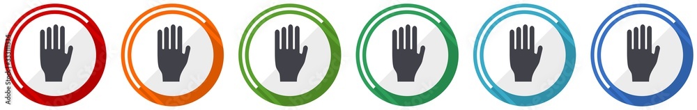 Leinwandbilder stop icon set, flat design vector illustration in 6 colors options for webdesign and mobile applicat