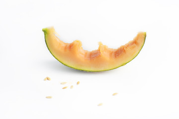 Eaten juicy rockmelon from Japan on a white background