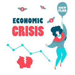 Economic crisis back up plan cartoon flat vector illustration.
