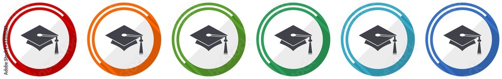Aufkleber education icon set, flat design vector illustration in 6 colors options for webdesign and mobile app