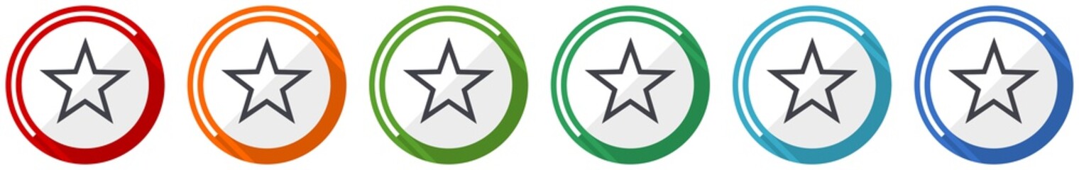 Star icon set, flat design vector illustration in 6 colors options for webdesign and mobile applications