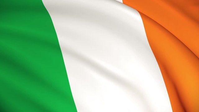 The national flag of Ireland - 4K seamless loop animation of the Irish flag. Highly detailed realistic 3D rendering