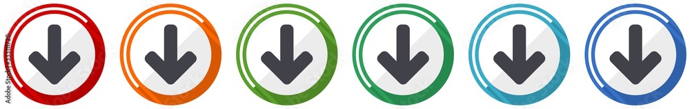 Poster down arrow icon set, download flat design vector illustration in 6 colors options for webdesign and 