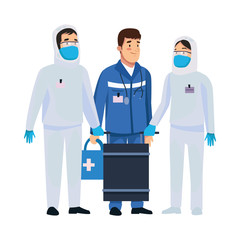 biohazard cleaning persons with paramedic characters