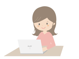 Woman using a laptop.