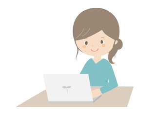 Woman using a laptop.