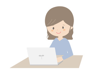 Woman using a laptop.