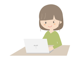 Woman using a laptop.