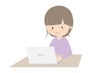 Woman using a laptop.