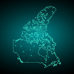 Map of Canada - With glowing point and lines scales on the dark gradient background, 3D mesh polygonal network connections.Vector illustration eps 10. - Vector