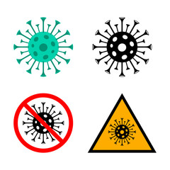 Coronavirus COVID-19 sign icon set. Bacteria Scheme. Isolated vector illustration.
