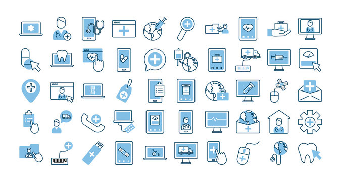 bundle of health online set icons