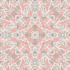 Seamless ethnic pattern, coral background.  Textile print for bedding, jacket, packaging design, fabrics and fashion concepts.